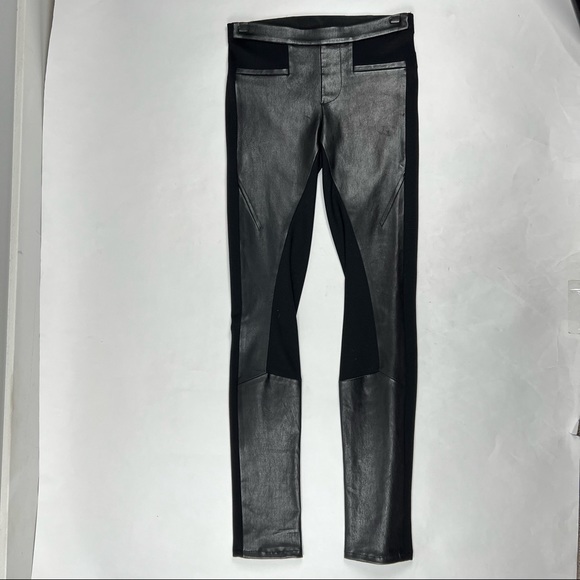 OWO Helmut Lang - Black Lambskin Leather & Cotton Combo Pull on Leggings, Size 2 - Picture 3 of 16